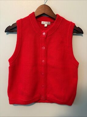J. Crew Bright Red Cropped Button Up Sweater Shell